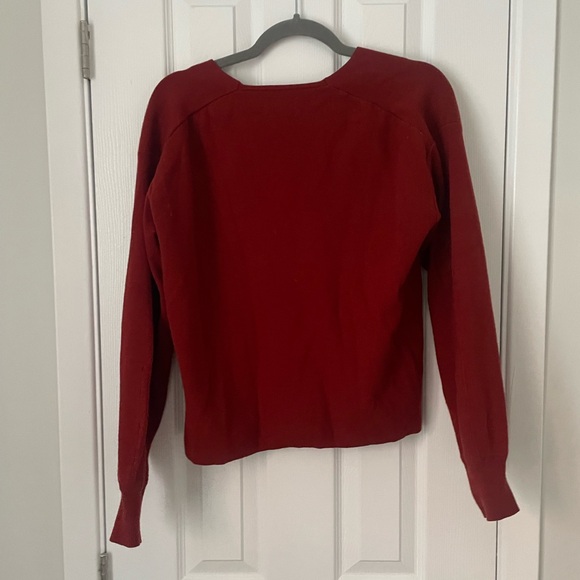 Women's Red V-Neck Sweater - Picture 3 of 3